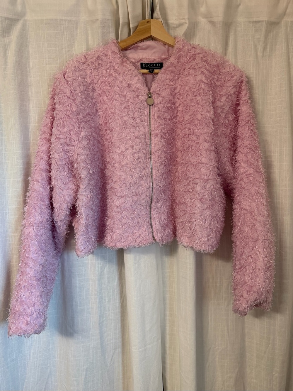 Eloquii Plush Light Pink Zip-Front Cropped Jacket